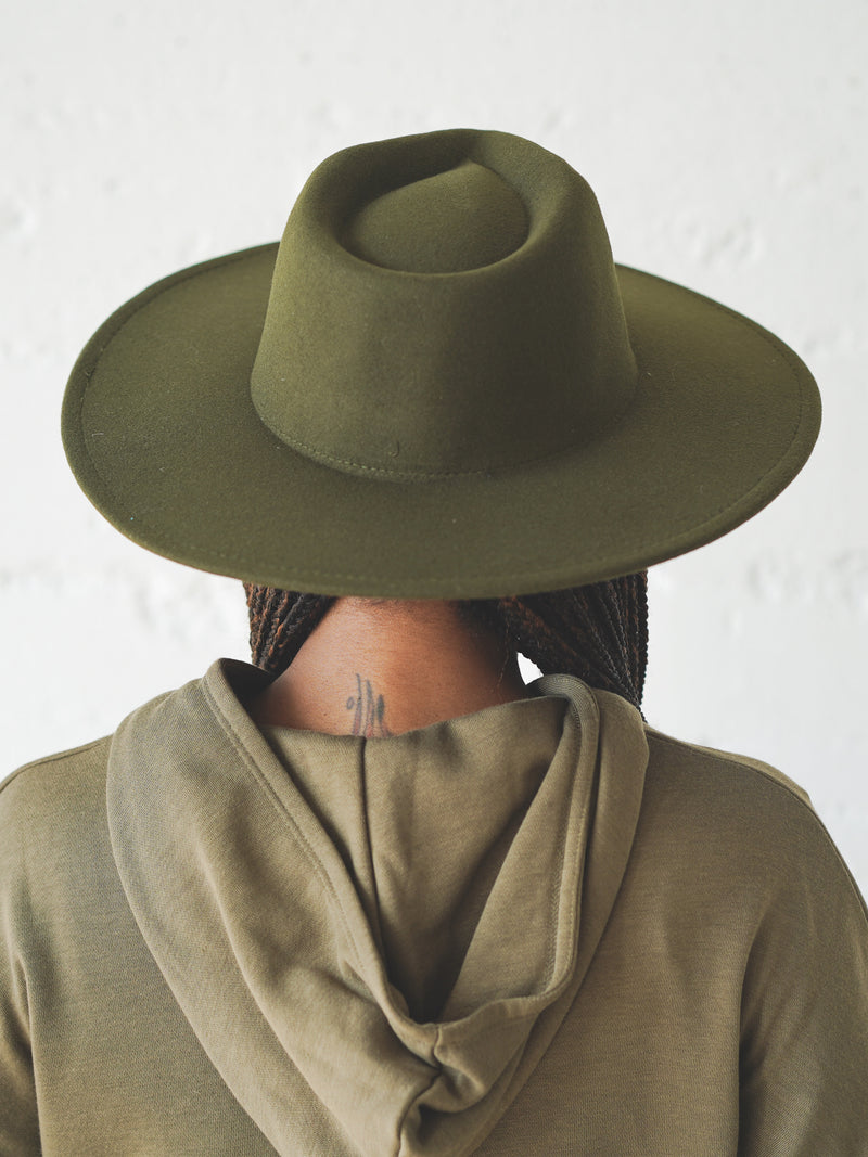 ATLANTA- WIDE BRIM FEDORA HAT- OLIVE GREEN – Dope Headwear